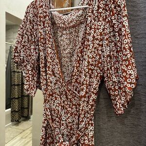 JODIFL Red and White Floral Dress